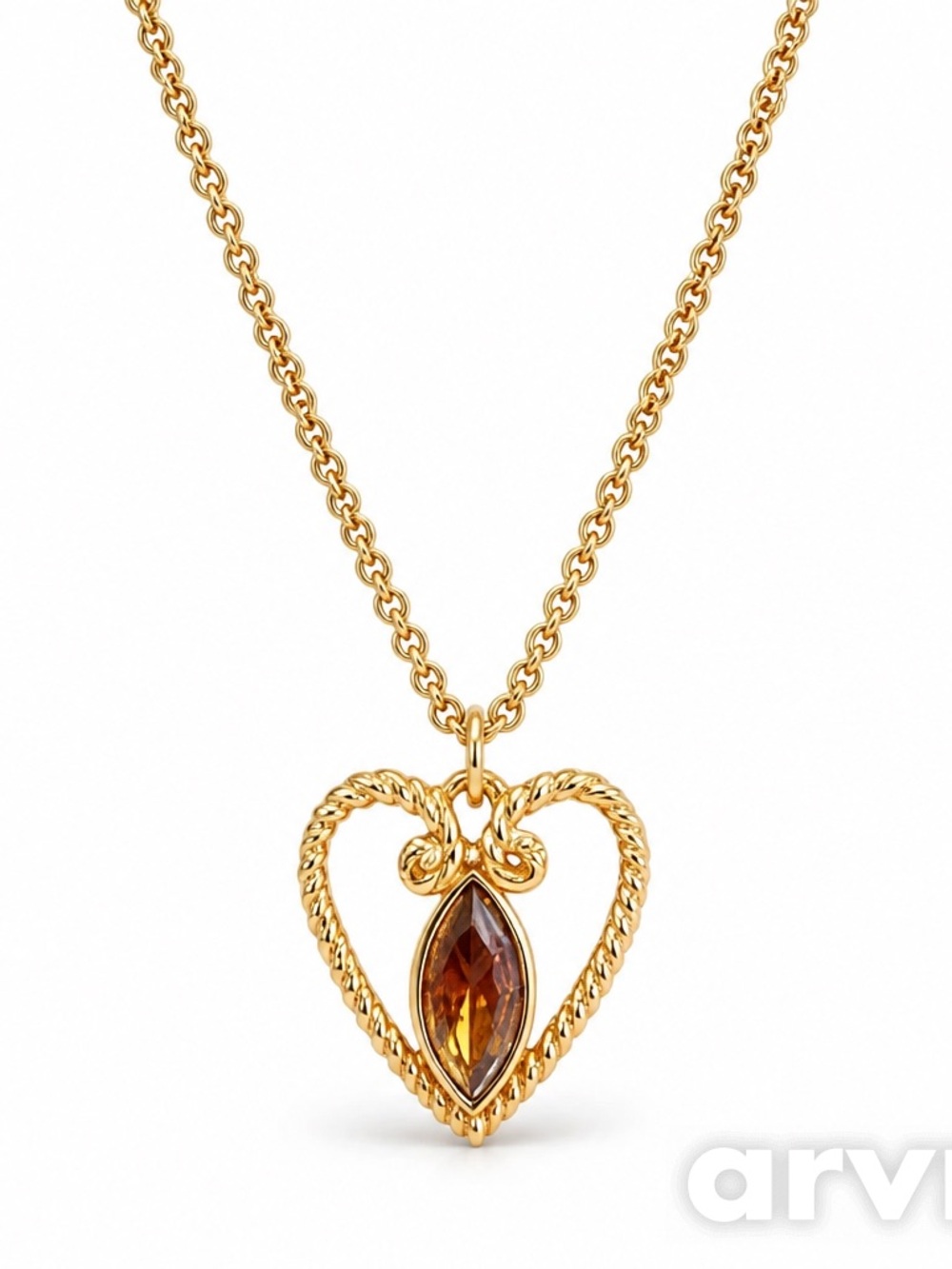 Gold Heart Pendant Necklace with Amber Marquise Stone - Women Jewelry Avon